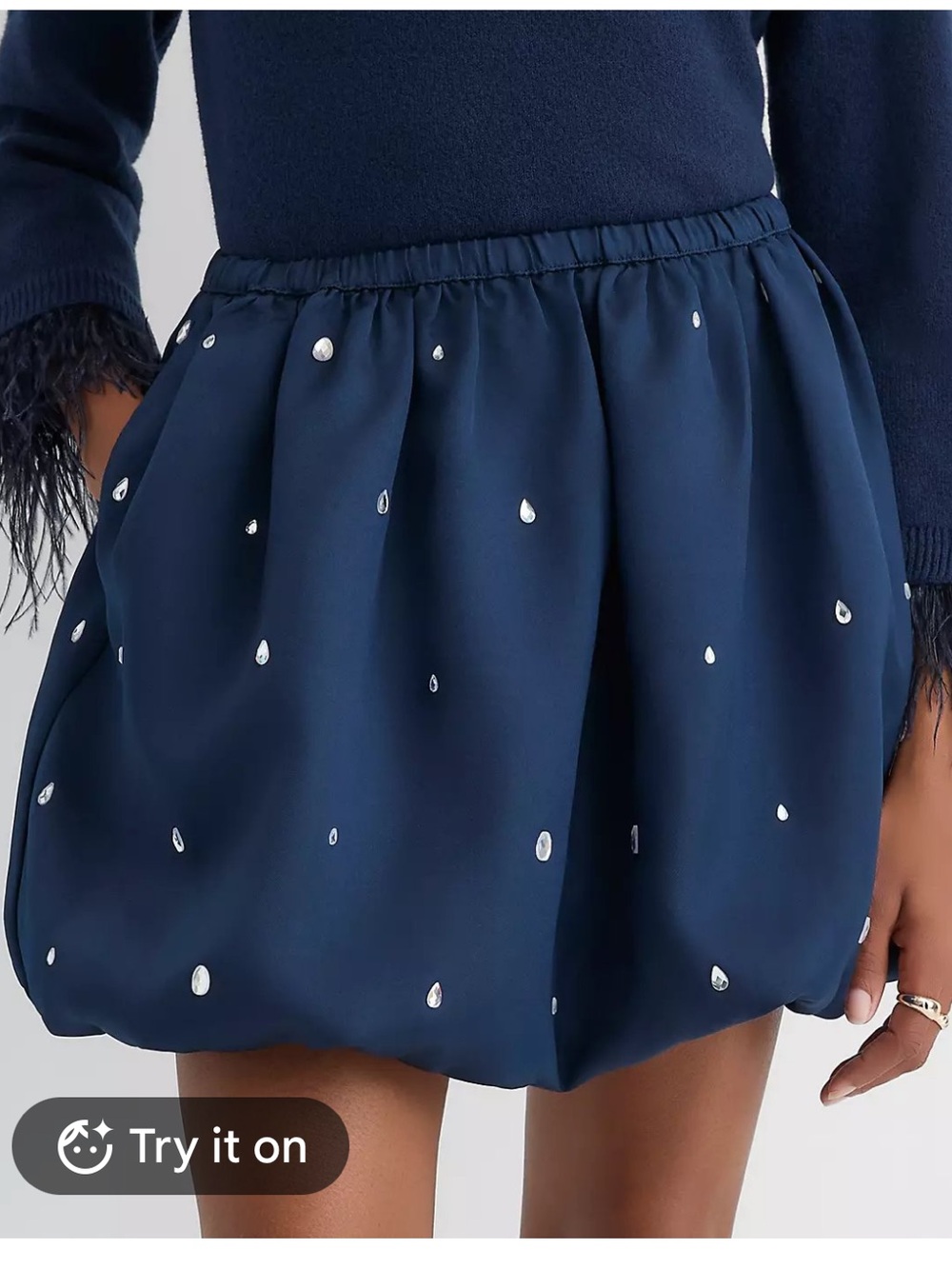 LOFT Navy Blue Jeweled Ruched Bubble Mini Skirt, Size M, NWT - Picture 3 of 9